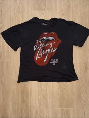 the Rolling Stones Charcoal Shirt‎ with Red Tongue Graphic